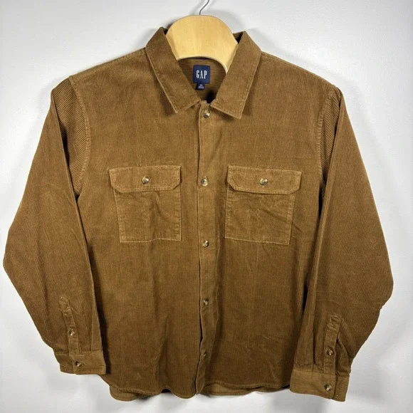 Gap Mens Brown Corduroy Long Sleeve Button Down Shirt XXL Cotton Workwear Pocket - Picture 2 of 5